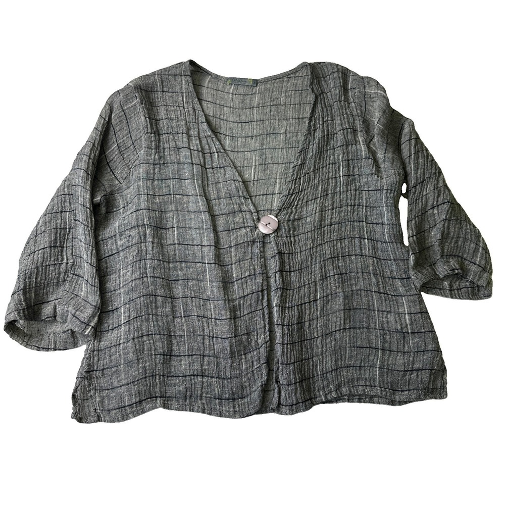 Chalet Et Ceci Women's Sz Small V-neck Gray Black Jacket Checkered Lightweight